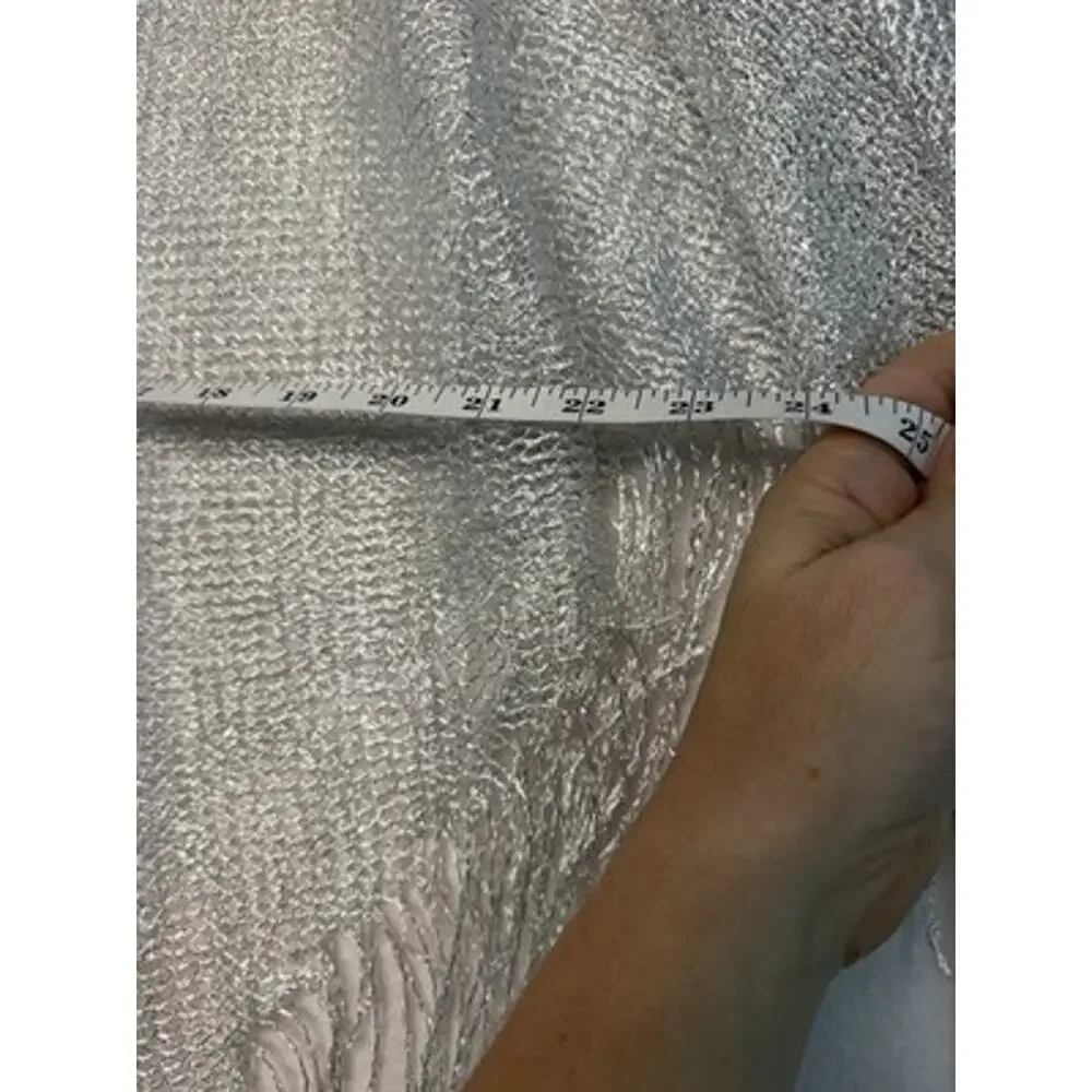 Women Silver white Knit Fringe Shawl Wrap lightweight party glam layering
